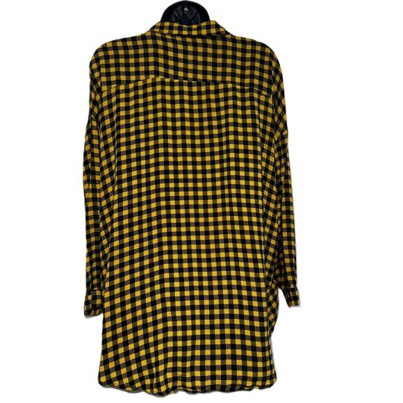 Small Boohoo Oversized Gingham Black Yellow Plaid Long Sleeve Button‎ Down Shirt - Picture 3 of 4